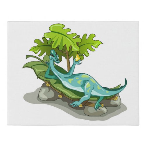 Illustration Of An Iguanodon Sunbathing Faux Canvas Print