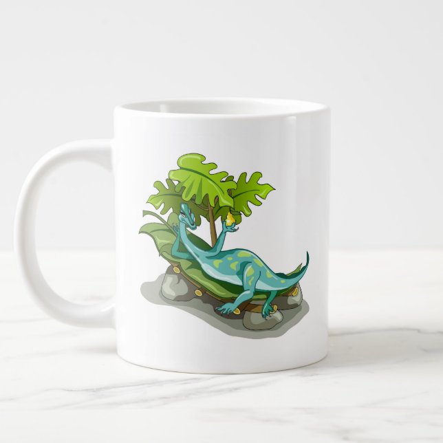 Illustration Of An Iguanodon Sunbathing. Giant Coffee Mug (Left)
