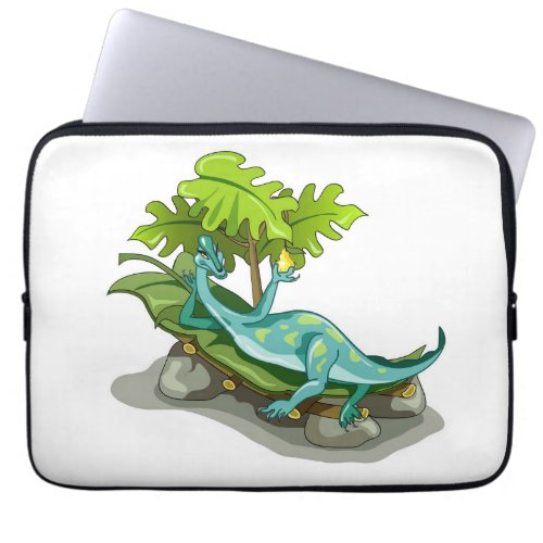 Illustration Of An Iguanodon Sunbathing Laptop Sleeve