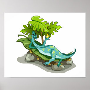 Illustration Of An Iguanodon Sunbathing. Poster