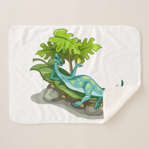 Illustration Of An Iguanodon Sunbathing. Sherpa Blanket