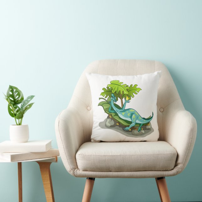 Illustration Of An Iguanodon Sunbathing. Throw Pillow (Chair)
