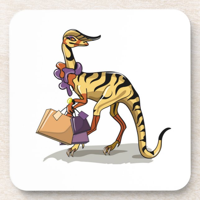 Illustration Of An Iguanodon With Shopping Bags. Beverage Coaster (Front)