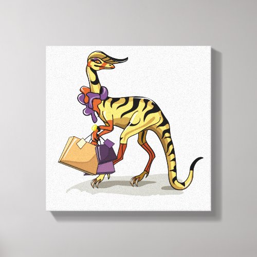 Illustration Of An Iguanodon With Shopping Bags Canvas Print