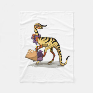 Illustration Of An Iguanodon With Shopping Bags. Fleece Blanket