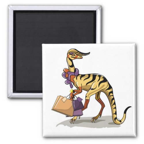 Illustration Of An Iguanodon With Shopping Bags Magnet