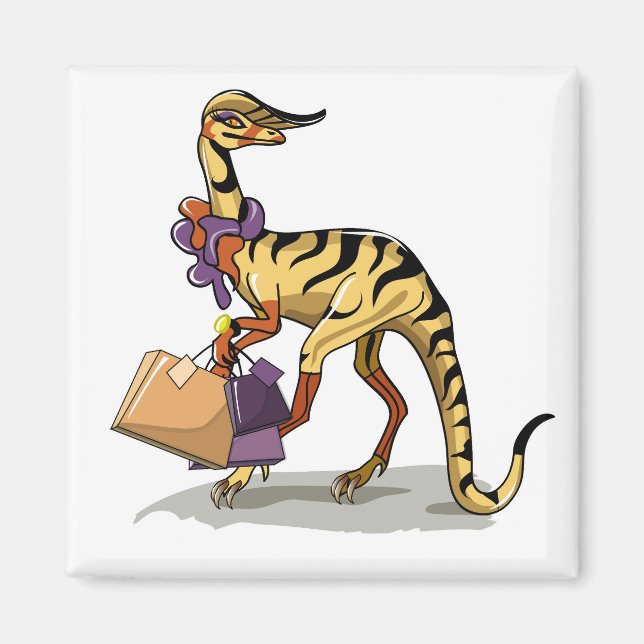 Illustration Of An Iguanodon With Shopping Bags. Magnet (Front)