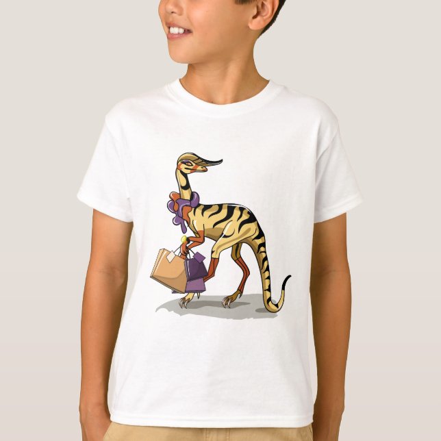 Illustration Of An Iguanodon With Shopping Bags. T-Shirt (Front)