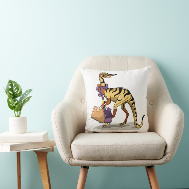 Illustration Of An Iguanodon With Shopping Bags. Throw Pillow (Chair)