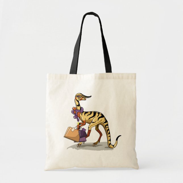 Illustration Of An Iguanodon With Shopping Bags. Tote Bag (Front)