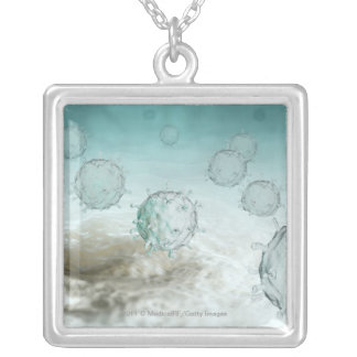 Illustration of avian flu cells silver plated necklace