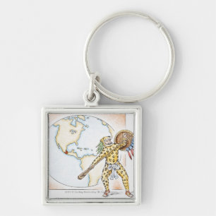 Illustration of Aztec Jaguar Warrior Keychain