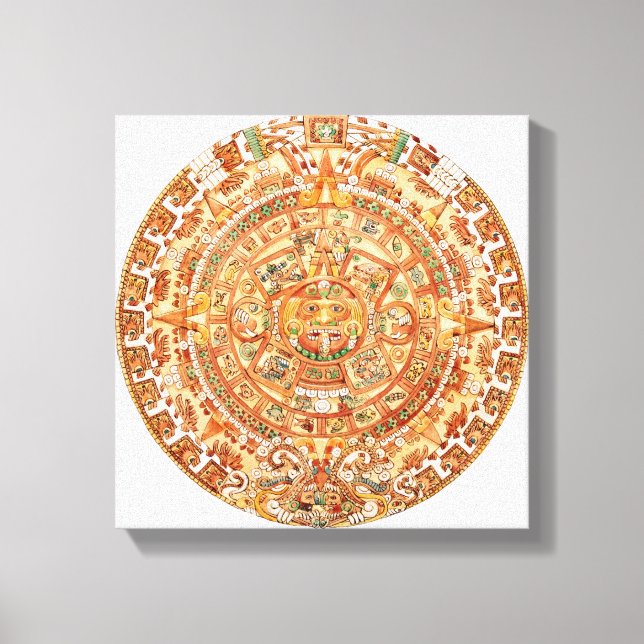 Illustration of Aztec sun stone Canvas Print (Front)