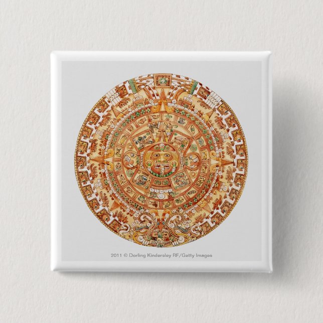 Illustration of Aztec sun stone Pinback Button (Front)