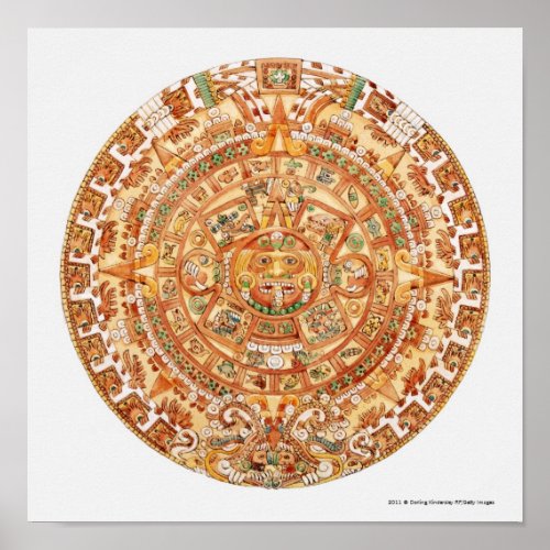 Illustration of Aztec sun stone Poster