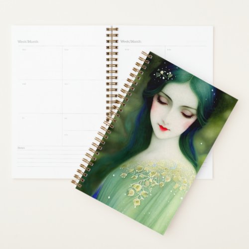 Illustration of Beautiful Lady in Forest Planner