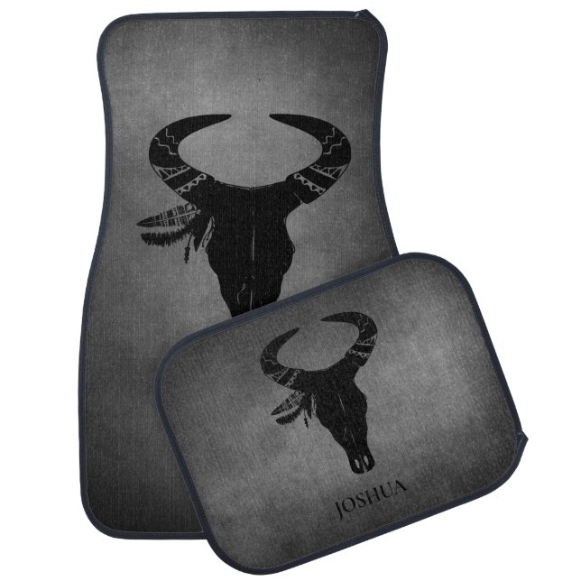 Illustration of Black Bull Skull Car Floor Mat (Set)