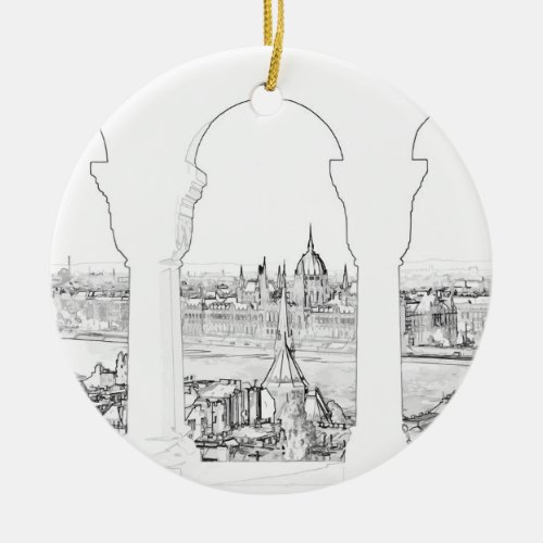 Illustration of Budapest and hungarian parliament Ceramic Ornament