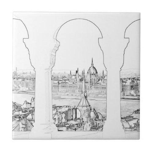 Illustration of Budapest and hungarian parliament Ceramic Tile