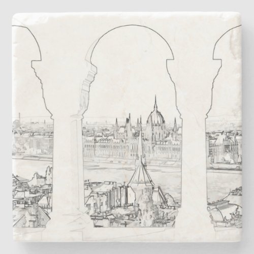 Illustration of Budapest and hungarian parliament Stone Coaster