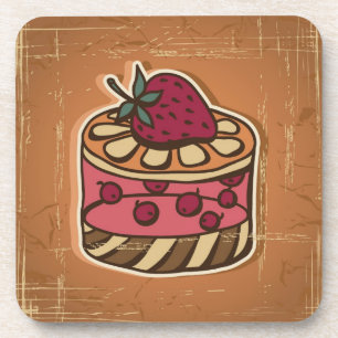 Illustration of cake in retro style beverage coaster