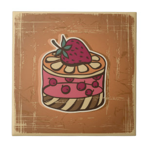 Illustration of cake in retro style ceramic tile