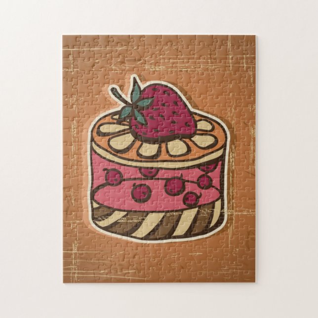 Illustration of cake in retro style jigsaw puzzle (Vertical)