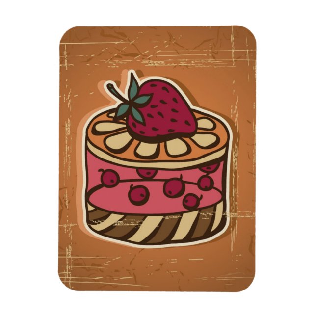 Illustration of cake in retro style magnet (Vertical)