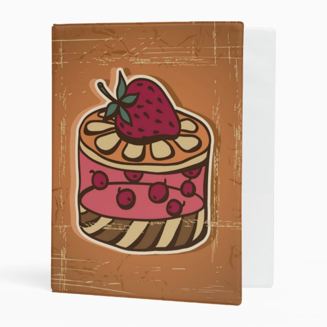 Illustration of cake in retro style mini binder (Front/Inside)