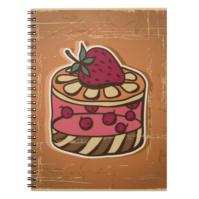 Illustration of cake in retro style spiral notebook