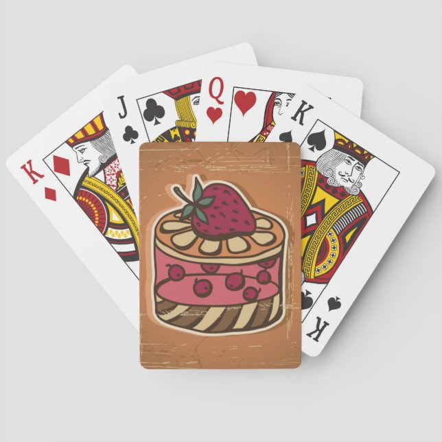 Illustration of cake in retro style poker cards (Back)