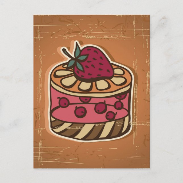 Illustration of cake in retro style postcard (Front)
