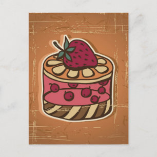 Illustration of cake in retro style postcard