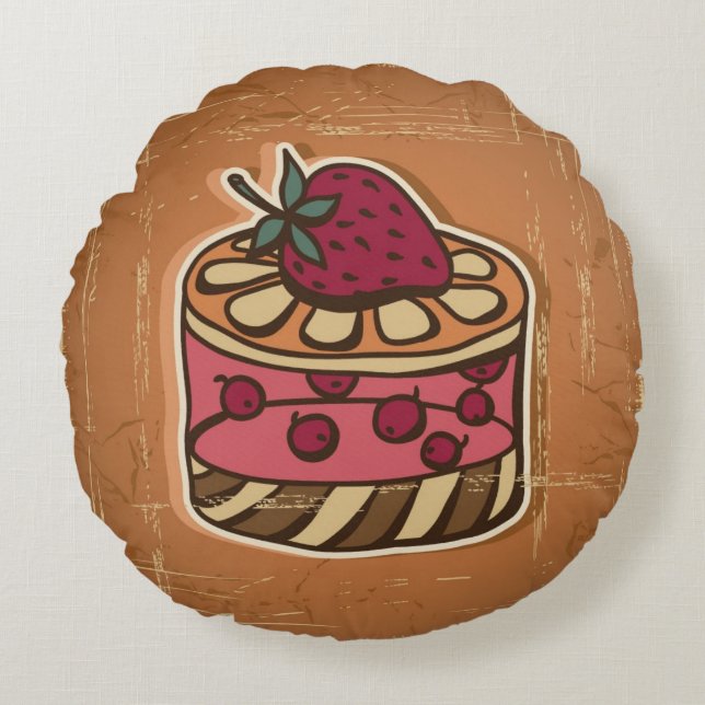 Illustration of cake in retro style round pillow (Front)