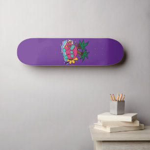 Illustration of cars, bees and butterflies. skateboard
