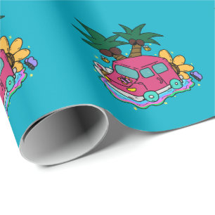Illustration of cars, bees and butterflies. wrapping paper