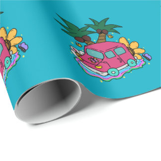 Illustration of cars, bees and butterflies.  wrapping paper