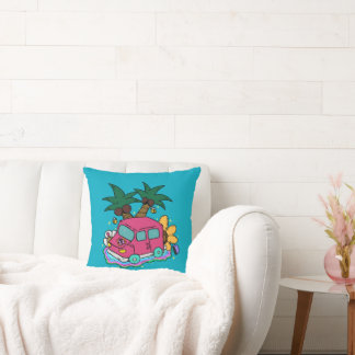 Illustration of cars with butterflies and bees.  throw pillow