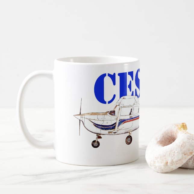 Illustration of Cessna 172 Skyhawk Airplane Design Coffee Mug (With Donut)
