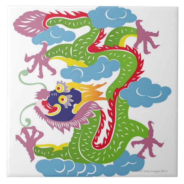 Illustration of Chinese dragon flying Ceramic Tile (Front)