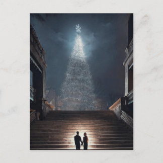 Illustration of Christmas Tree in Urban Setting Postcard