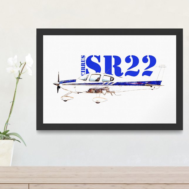 Illustration Of Cirrus SR22 Light Aircraft Design Framed Art (Creator Uploaded)