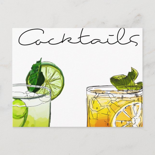 Illustration of cocktails postcard (Front)