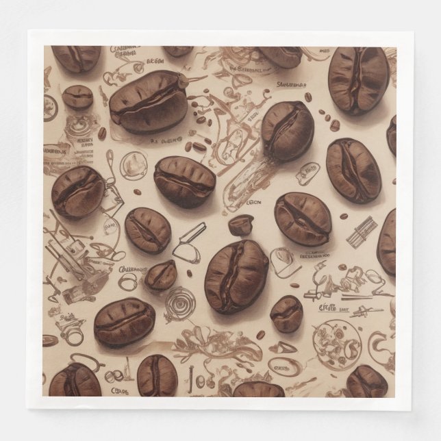 Illustration of Coffee Bean Pattern Paper Dinner Napkins (Front)
