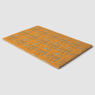 Illustration of cutlery on a shower curtain.  fiber doormat