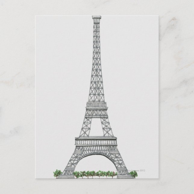 Illustration of Eiffel Tower in Paris, France. Postcard (Front)