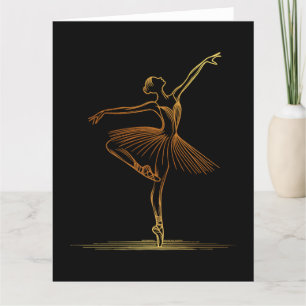 Illustration of Elegant Golden Line Art Ballerina Thank You Card