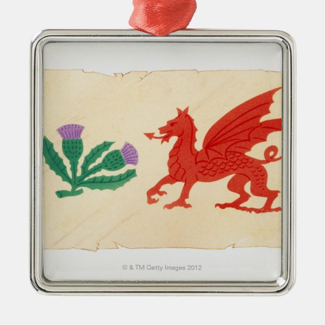 Illustration of English Rose, Scottish Thistle, Metal Ornament (Front)
