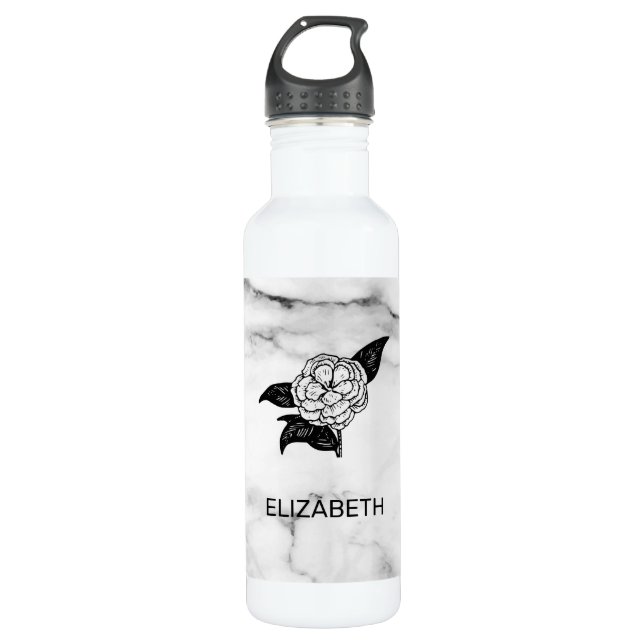 Illustration of Flower Stainless Steel Water Bottle (Front)