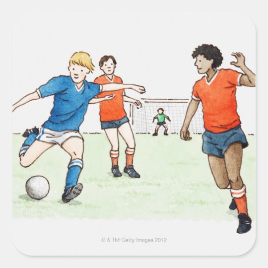 Illustration of footballers playing square sticker